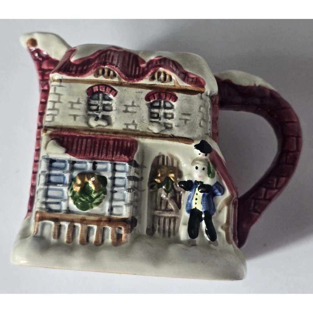 Fitz and Floyd Vintage Ceramic Christmas Cottage Creamer Pitcher Winter Village